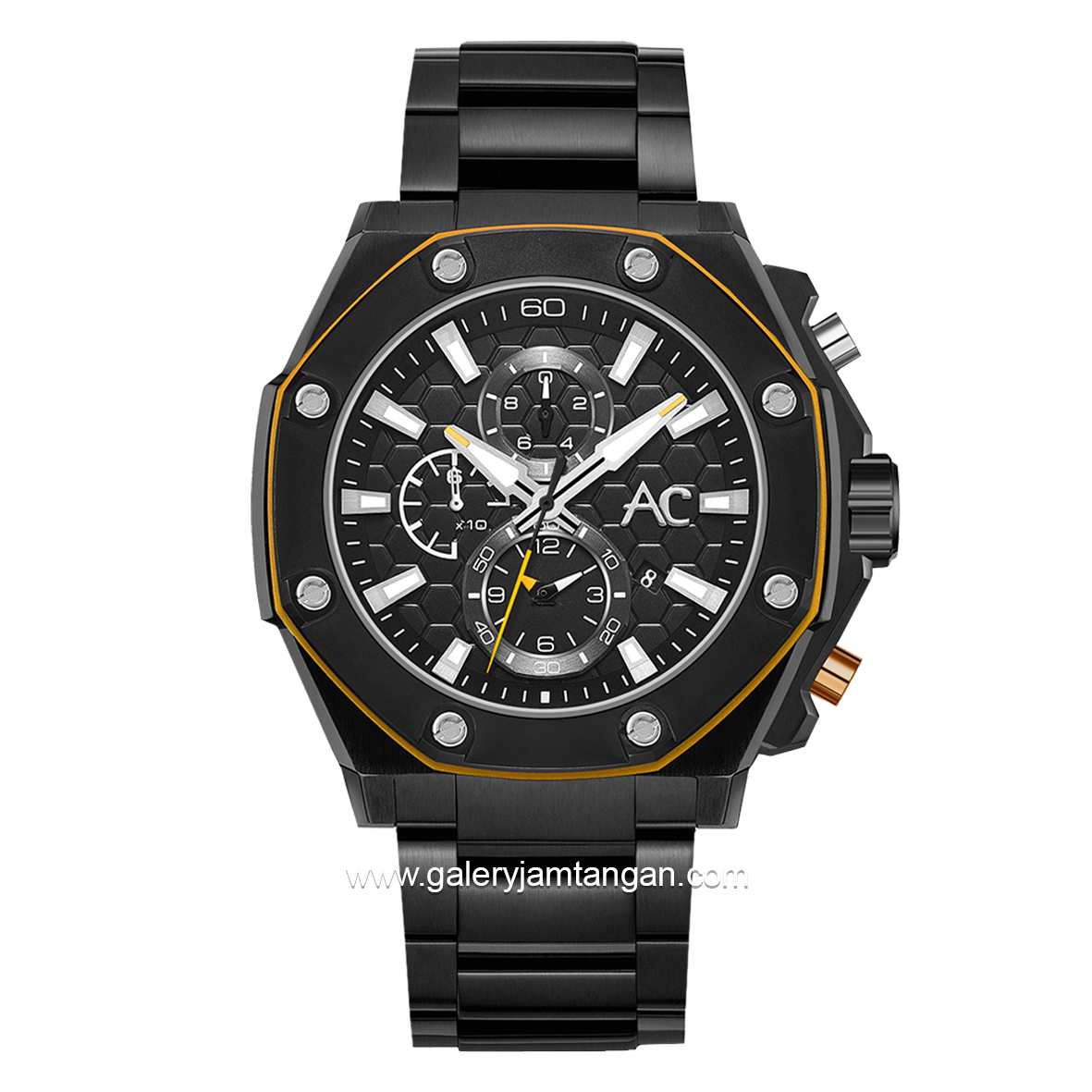 Alexandre Christie Collection AC 9601 MC Black List Yellow Chronograph Stainless Steel Strap