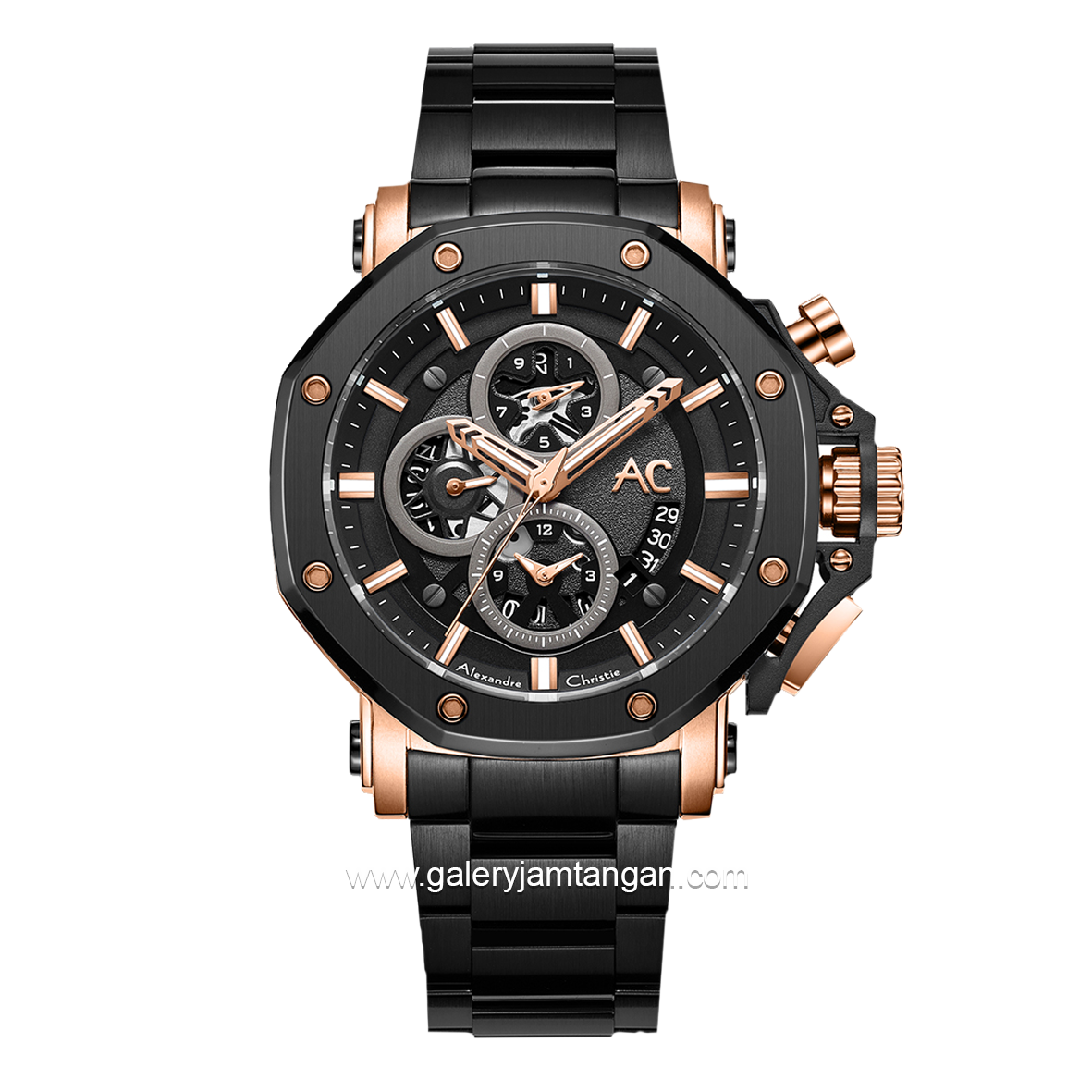 Alexandre Christie AC 9603 MC Black Rose Gold Chronograph Stainless Steel
