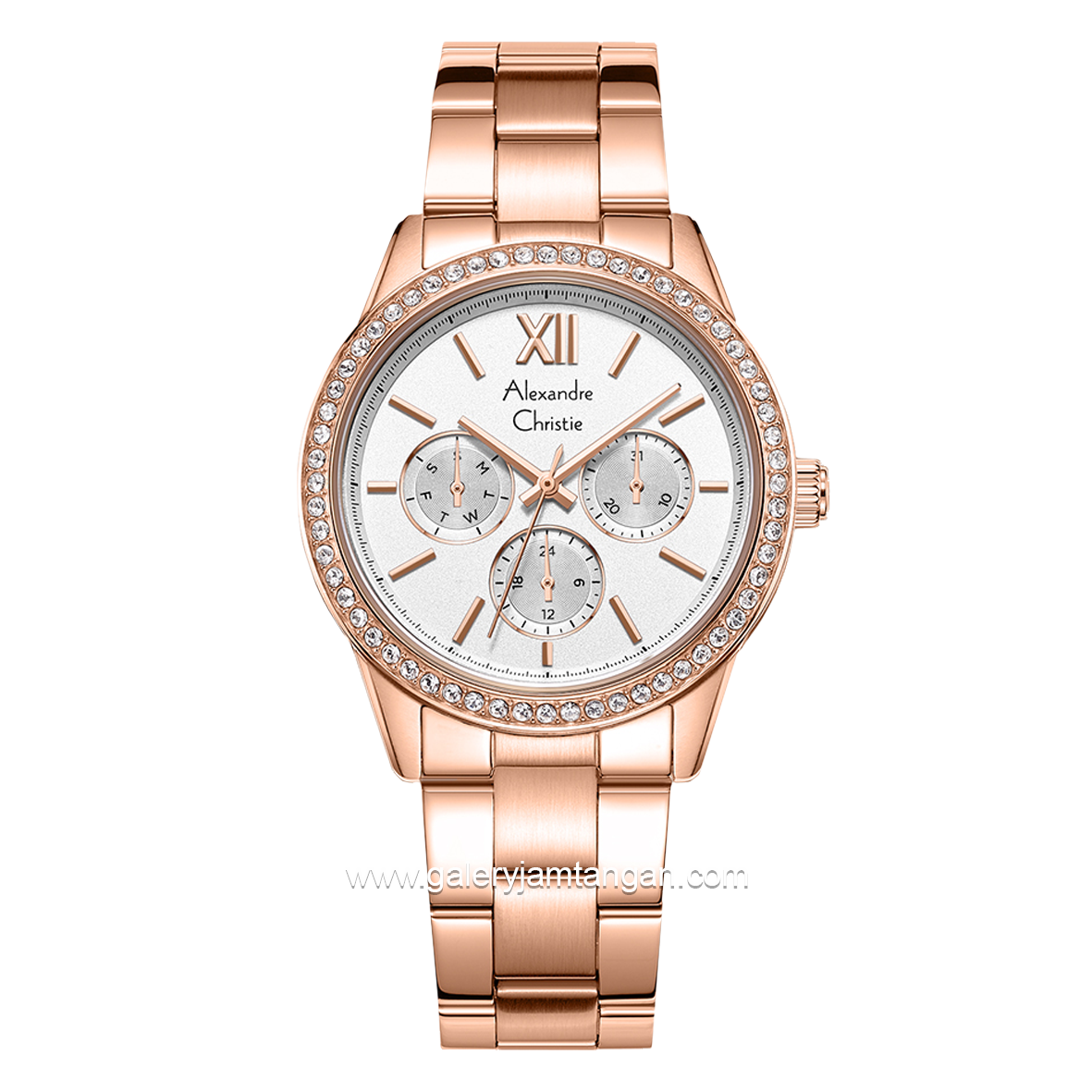 Alexandre Christie AC 2A46 BF Rosegold Dial White Multifunction Stainless Steel Strap