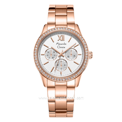 Alexandre Christie AC 2A46 BF Rosegold Dial White Multifunction Stainless Steel Strap