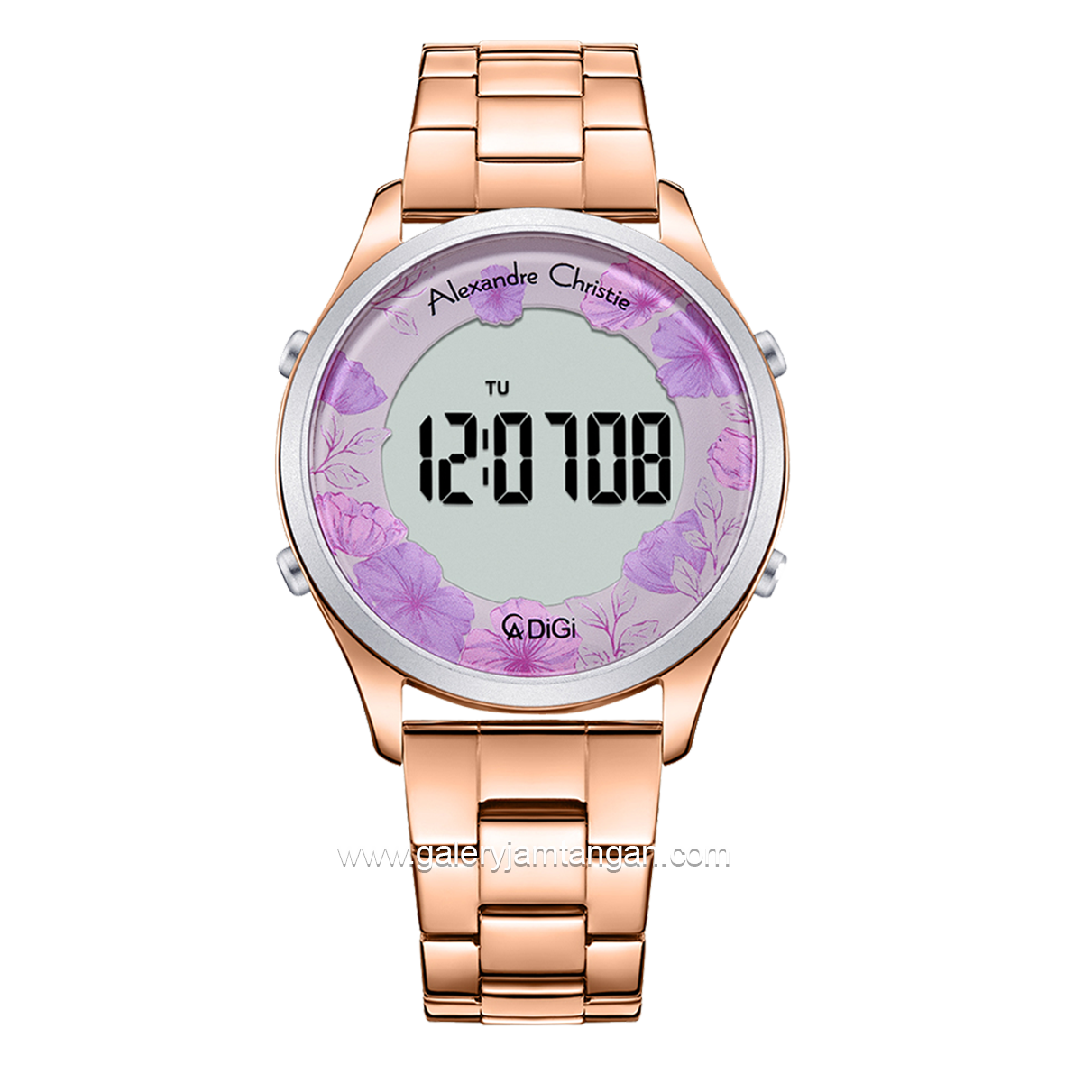 Alexandre Christie AC 9363 LH Rosegold Dial Purple Flower Digital Stainless Steel