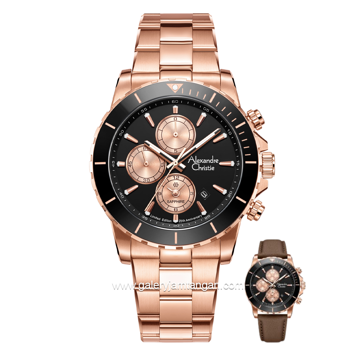 Alexandre Christie AC 6141 MC Limited Edition Anniv 25Thn Rosegold Dial Black