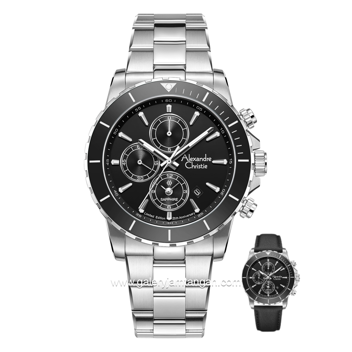 Alexandre Christie AC 6141 MC Limited Edition Anniv 25Thn Silver Dial Black