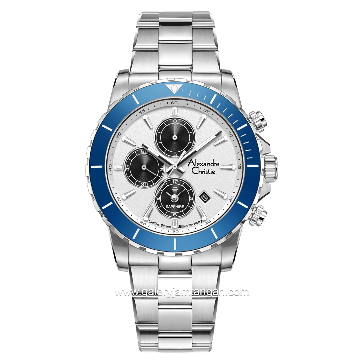 Alexandre Christie AC 6141 MC Limited Edition Anniv 25Thn Silver Dial White Ring Blue