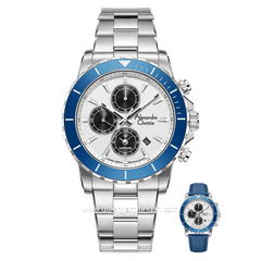 Alexandre Christie AC 6141 MC Limited Edition Anniv 25Thn Silver Dial White Ring Blue