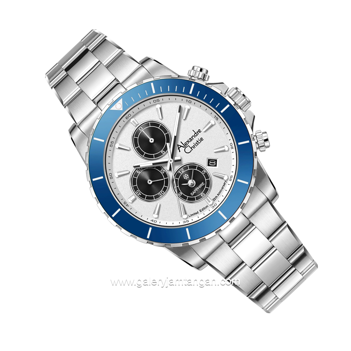 Alexandre Christie AC 6141 MC Limited Edition Anniv 25Thn Silver Dial White Ring Blue