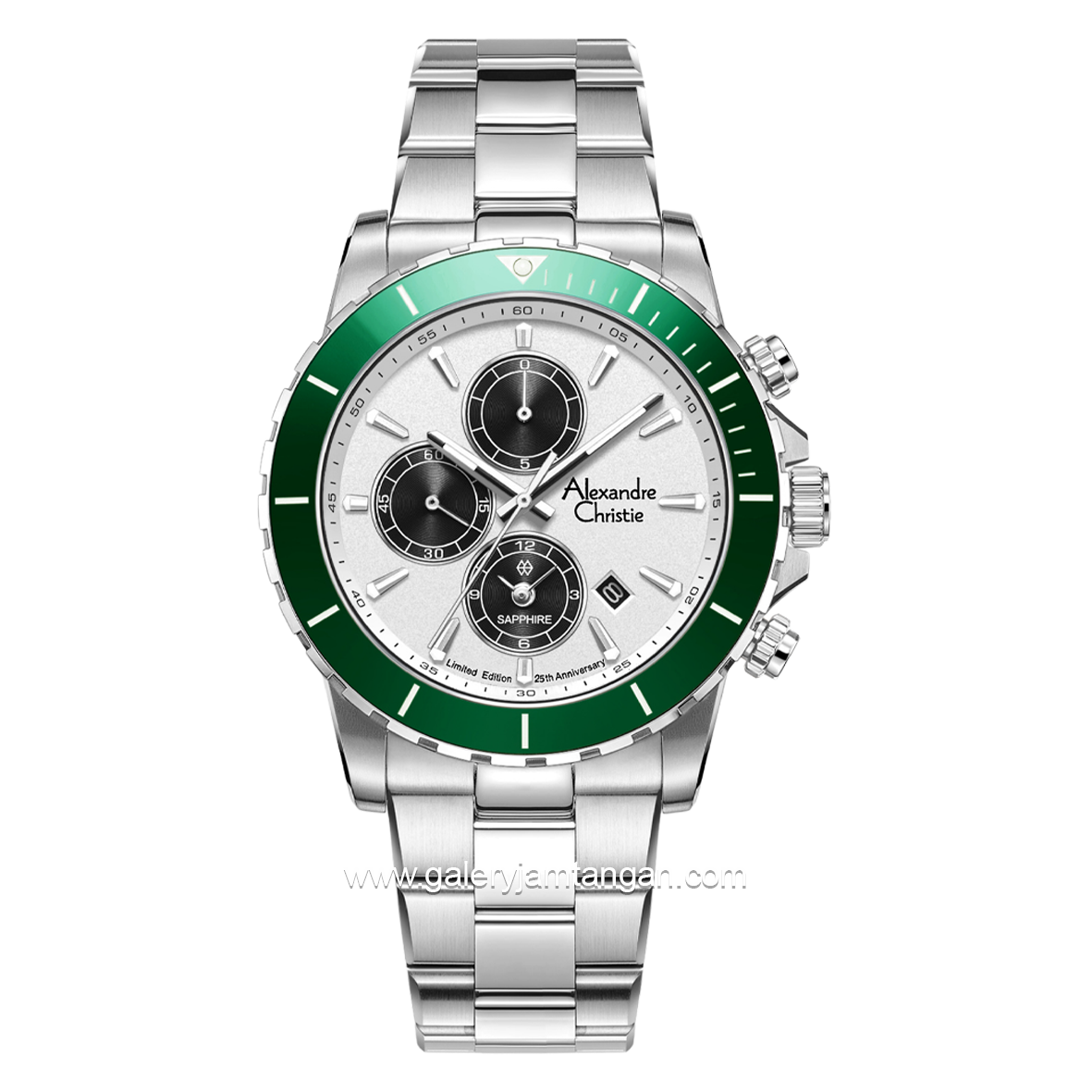 Alexandre Christie AC 6141 MC Limited Edition Anniv 25Thn Silver Dial White Ring Green