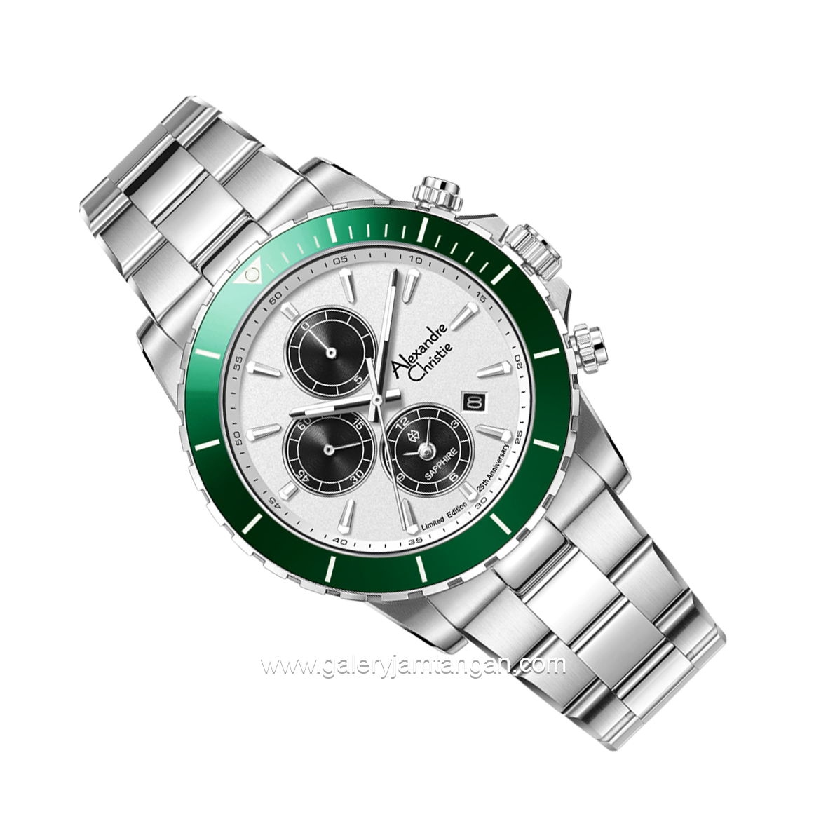 Alexandre Christie AC 6141 MC Limited Edition Anniv 25Thn Silver Dial White Ring Green