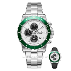 Alexandre Christie AC 6141 MC Limited Edition Anniv 25Thn Silver Dial White Ring Green