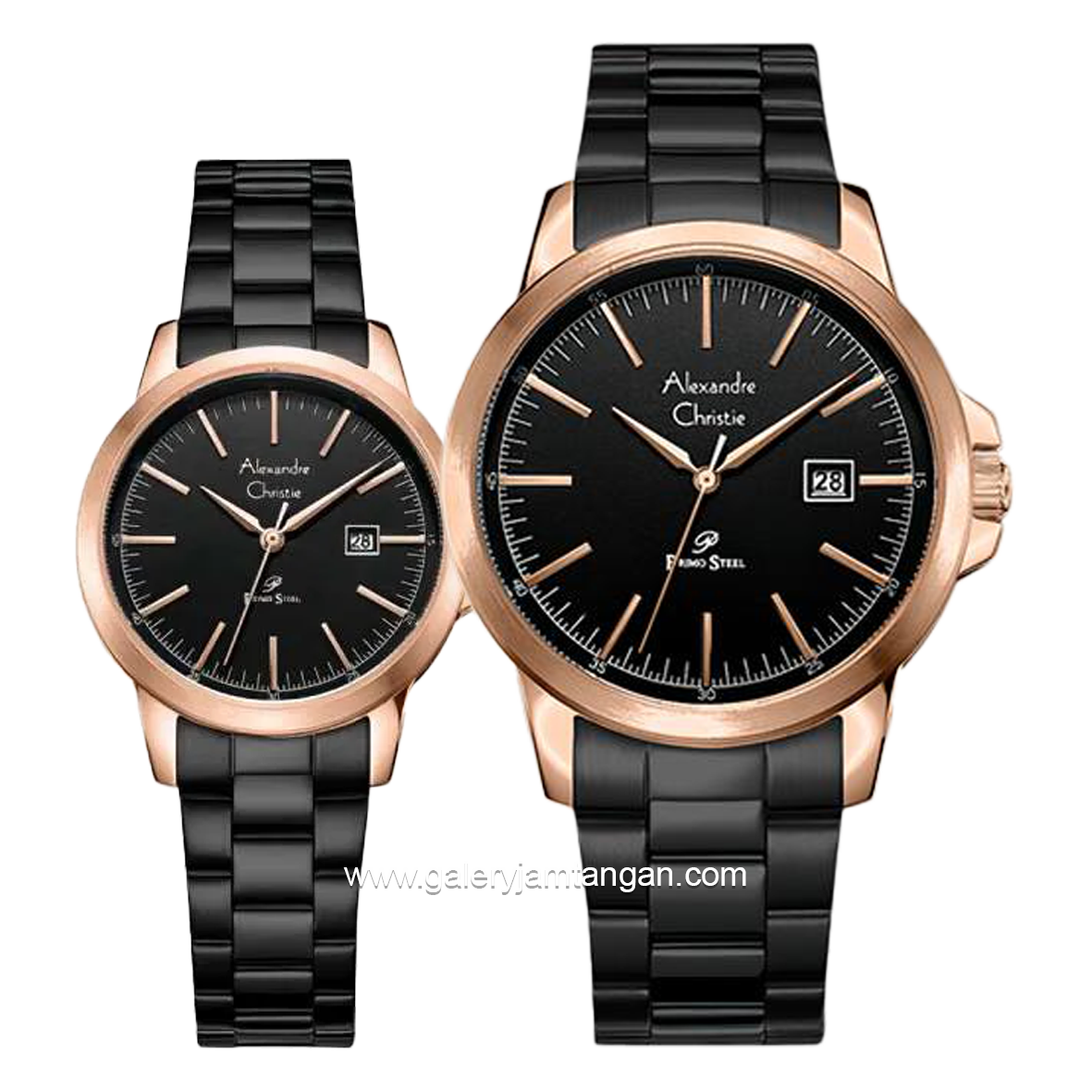 Alexandre Christie Primo Style AC 1008 MD & AC 1008 LD Black Ring Rosegold Stainless Steel