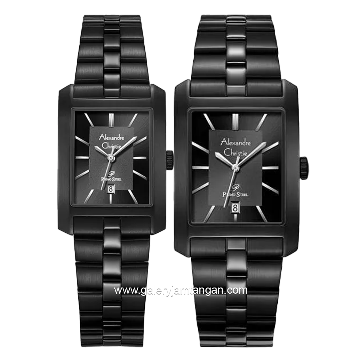 Alexandre Christie AC 1019 MD & AC 1019 LD Black Hour Marker Silver Stainless Steel