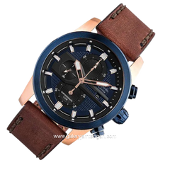 Alexandre Christie Chronograph AC 6562 MC Brown Ring Blue Leather Strap