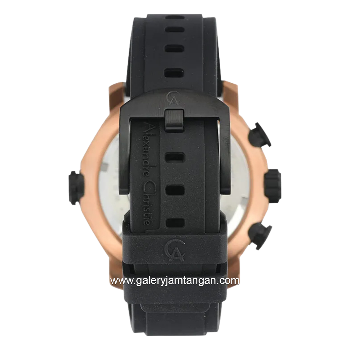 Alexandre Christie AC 6565 MCRBRBA Black Rosegold Chronograph Rubber Strap