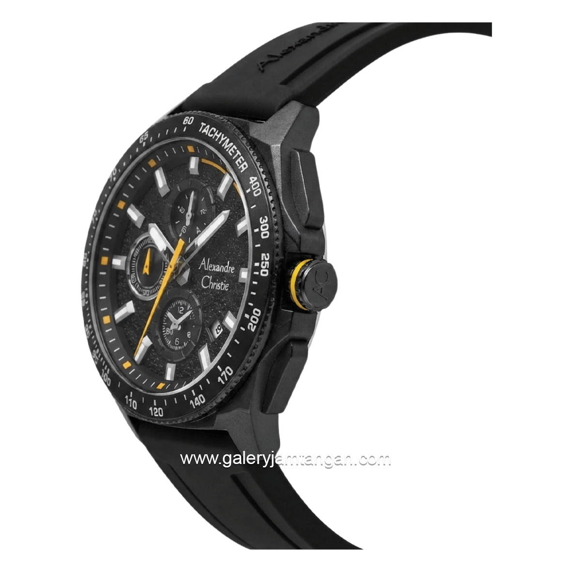 Alexandre Christie AC 6688 MC RIPBAYL Chronograph Black Hour Marker Yellow Rubber Strap