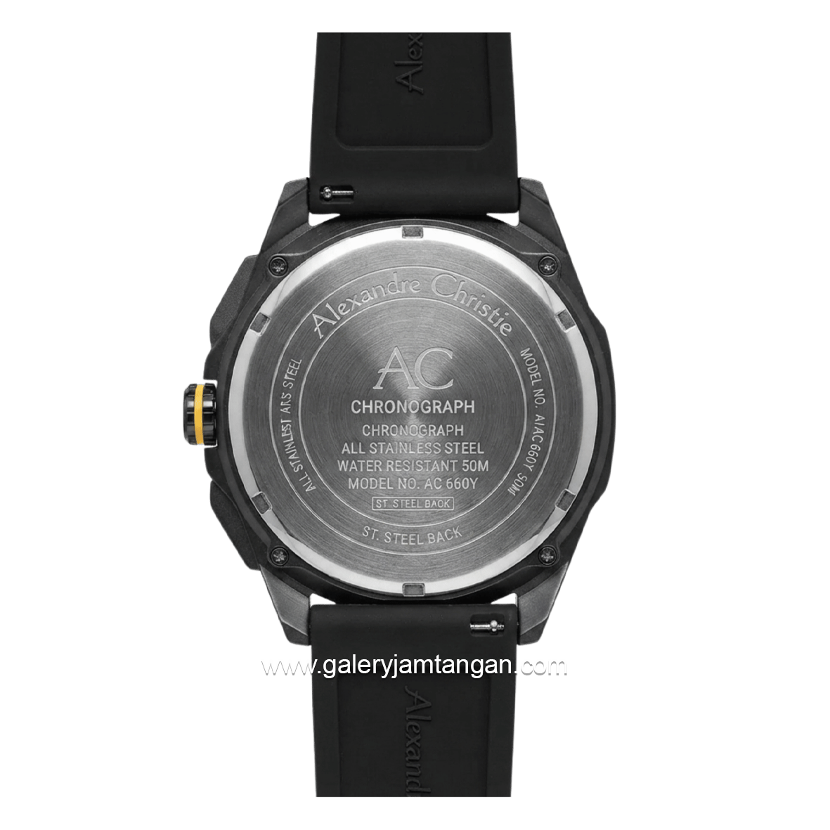 Alexandre Christie AC 6688 MC RIPBAYL Chronograph Black Hour Marker Yellow Rubber Strap