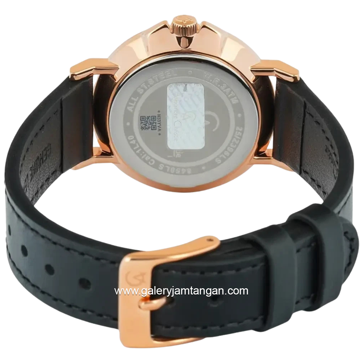 Alexandre Christie AC 8458 MSLRGBA Black Rosegold Dial Black Leather Strap