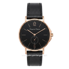 Alexandre Christie AC 8458 LSLRGBA Black Rosegold Dial Black Leather Strap