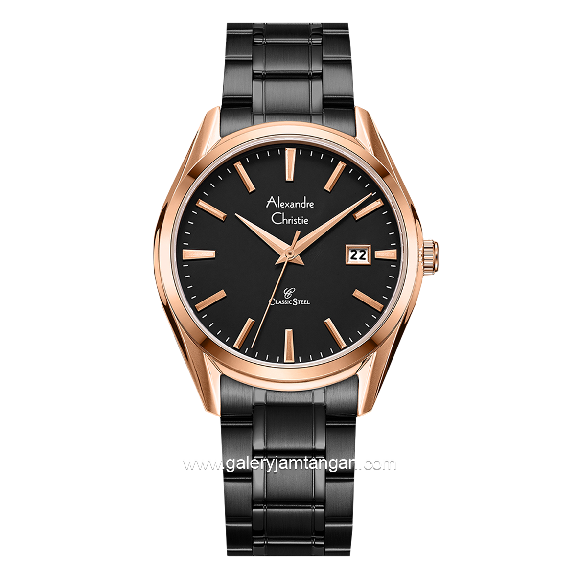 Alexandre Christie Classic AC 8681 MD Black Rosegold Stainless Steel Strap