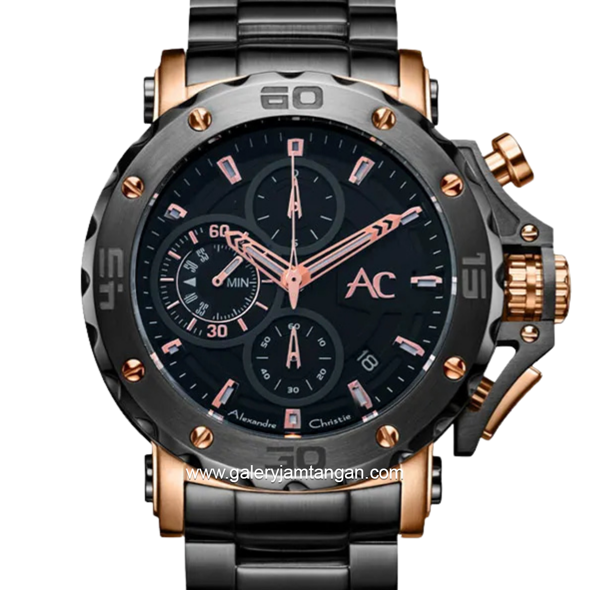 Alexandre Christie AC 9205 MCBBRBA Black Rosegold Stainless Steel