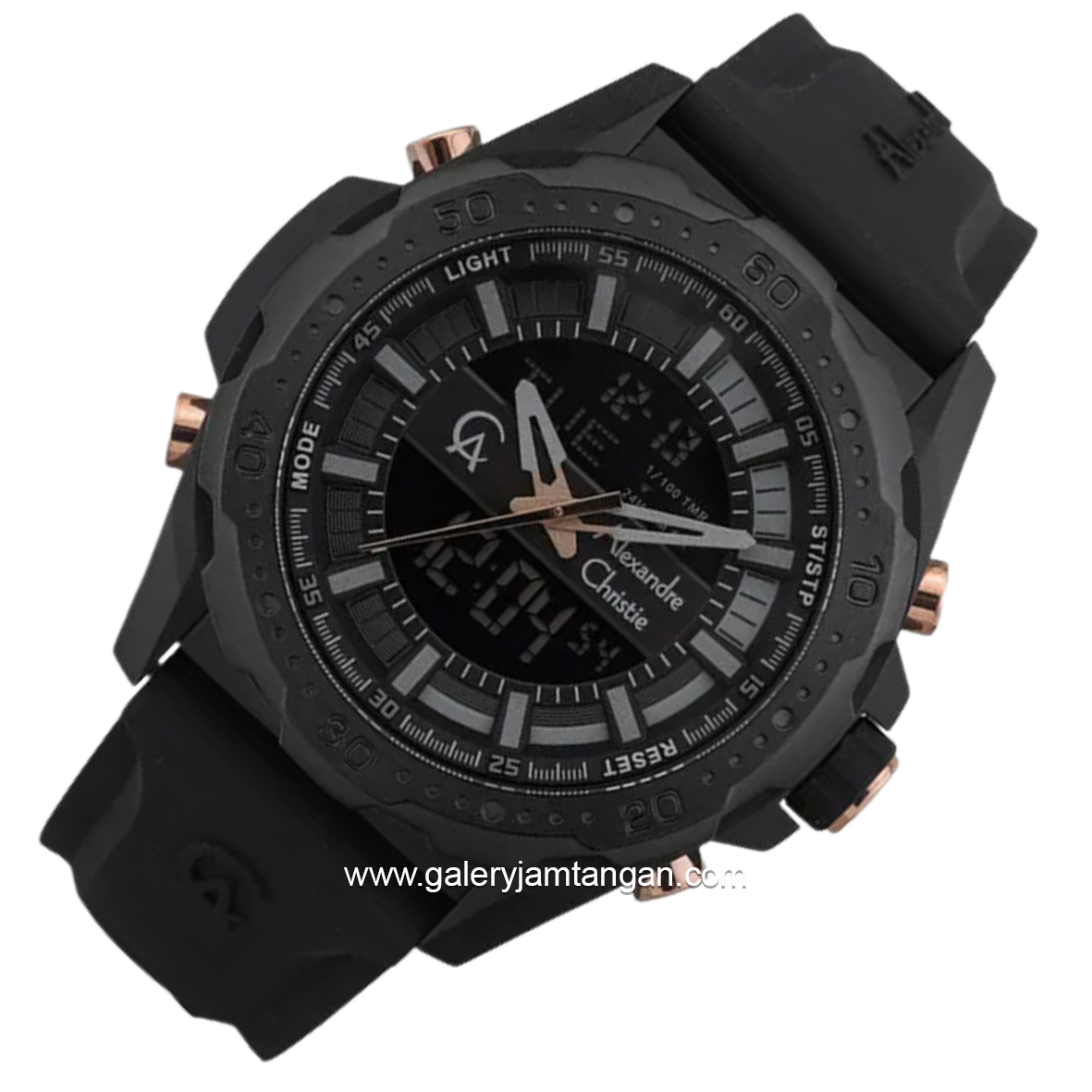 Alexandre Christie AC 9370 MH Black Crown Rosegold Rubber Strap