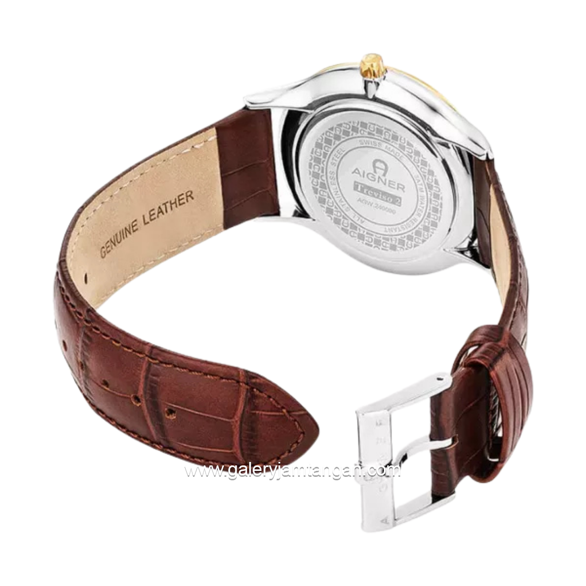 AIGNER TREVISO 2 AGW.240003 Brown Silver Leather Ring Gold Watch Swiss Made