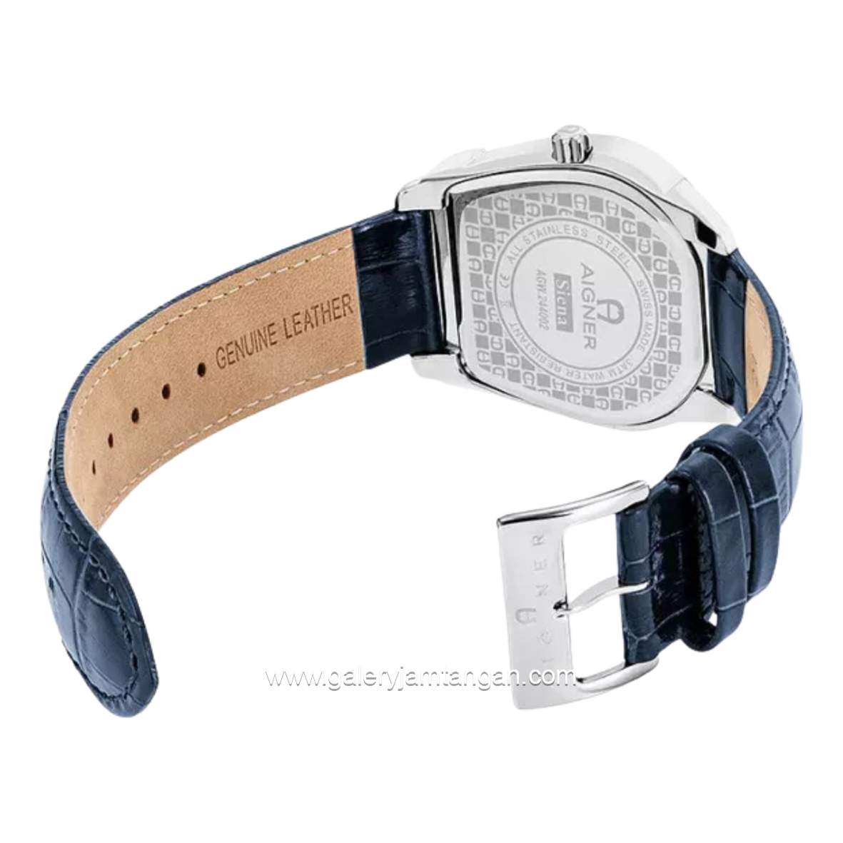 AIGNER SIENA AGW.244002 Navy Silver Leather Strap Swiss Made
