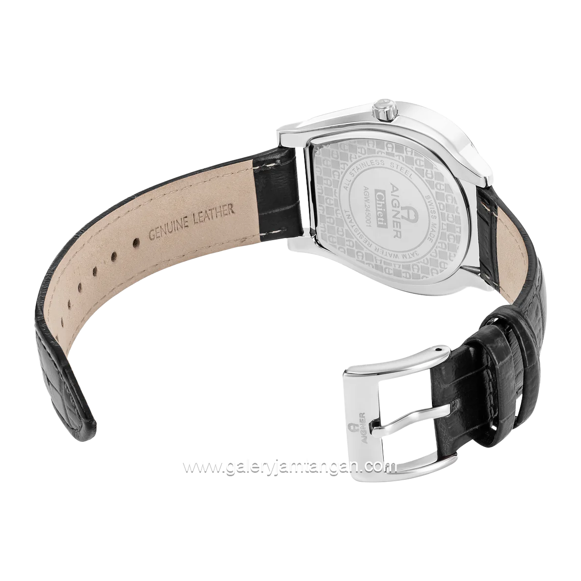 AIGNER SIENA AGW.244001 Black Silver Leather Strap Swiss Made