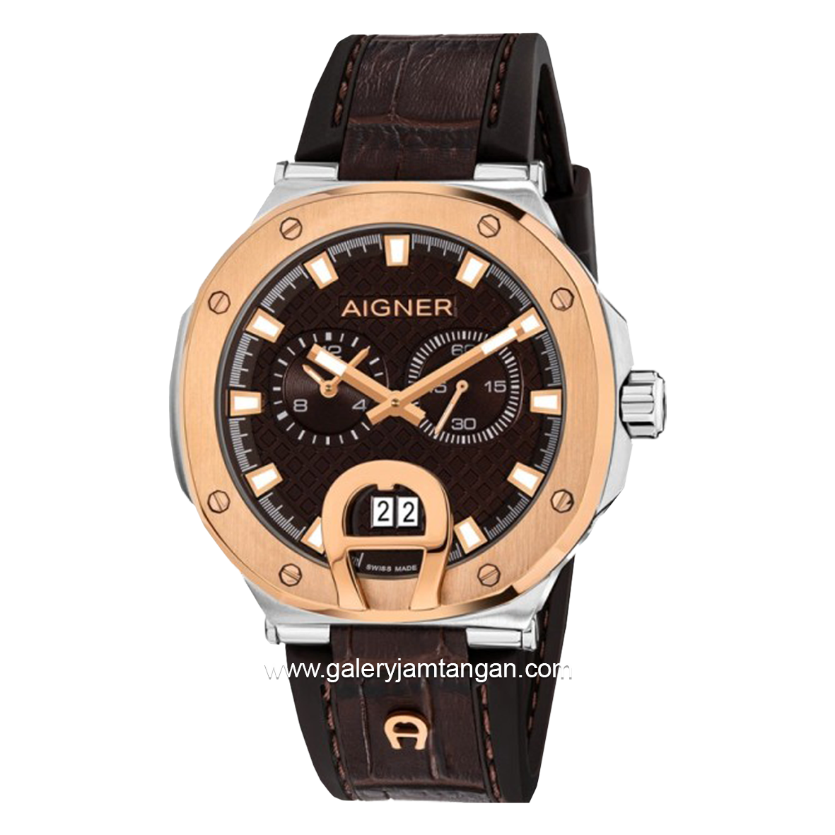 AIGNER TAVIANO ARWGA0000713 Brown Rosegold Leather Strap