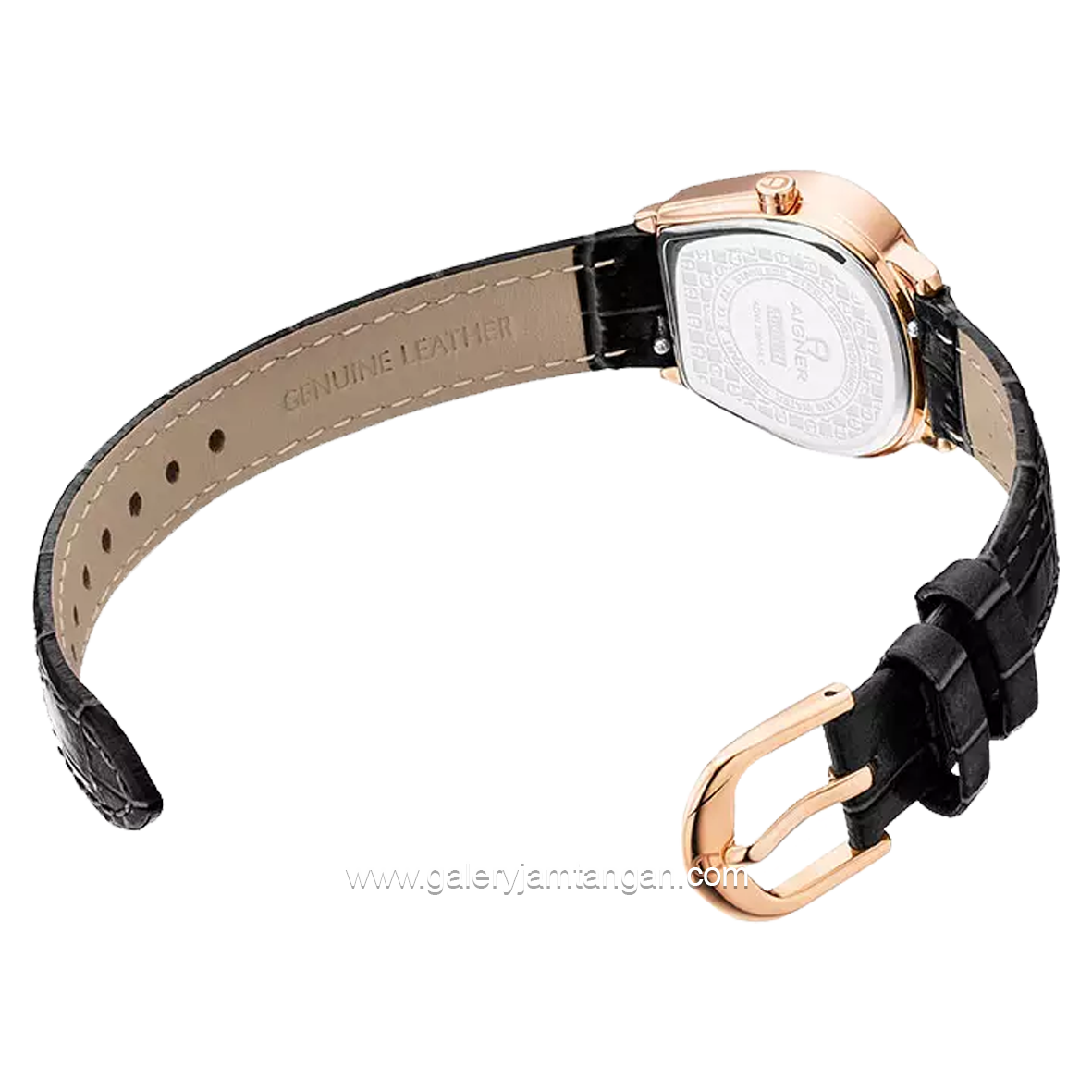 Aigner AOSTA II AGW.280004.C Black Rosegold Leather Swiss Made Free Strap