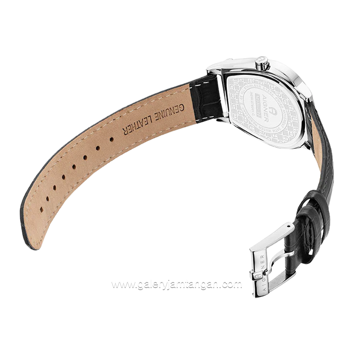 AIGNER MOLISE II AGW.278001.C Black Silver Leather Strap Swiss Made