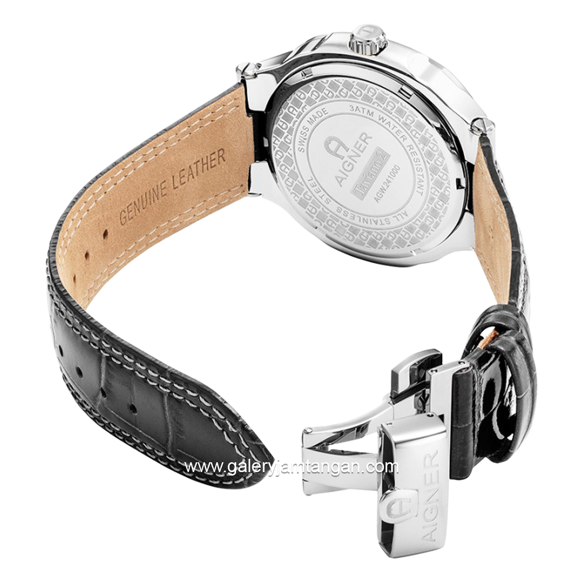 AIGNER TAVIANO 2 AGW.241001 Leather Black Silver Watch Swiss Made