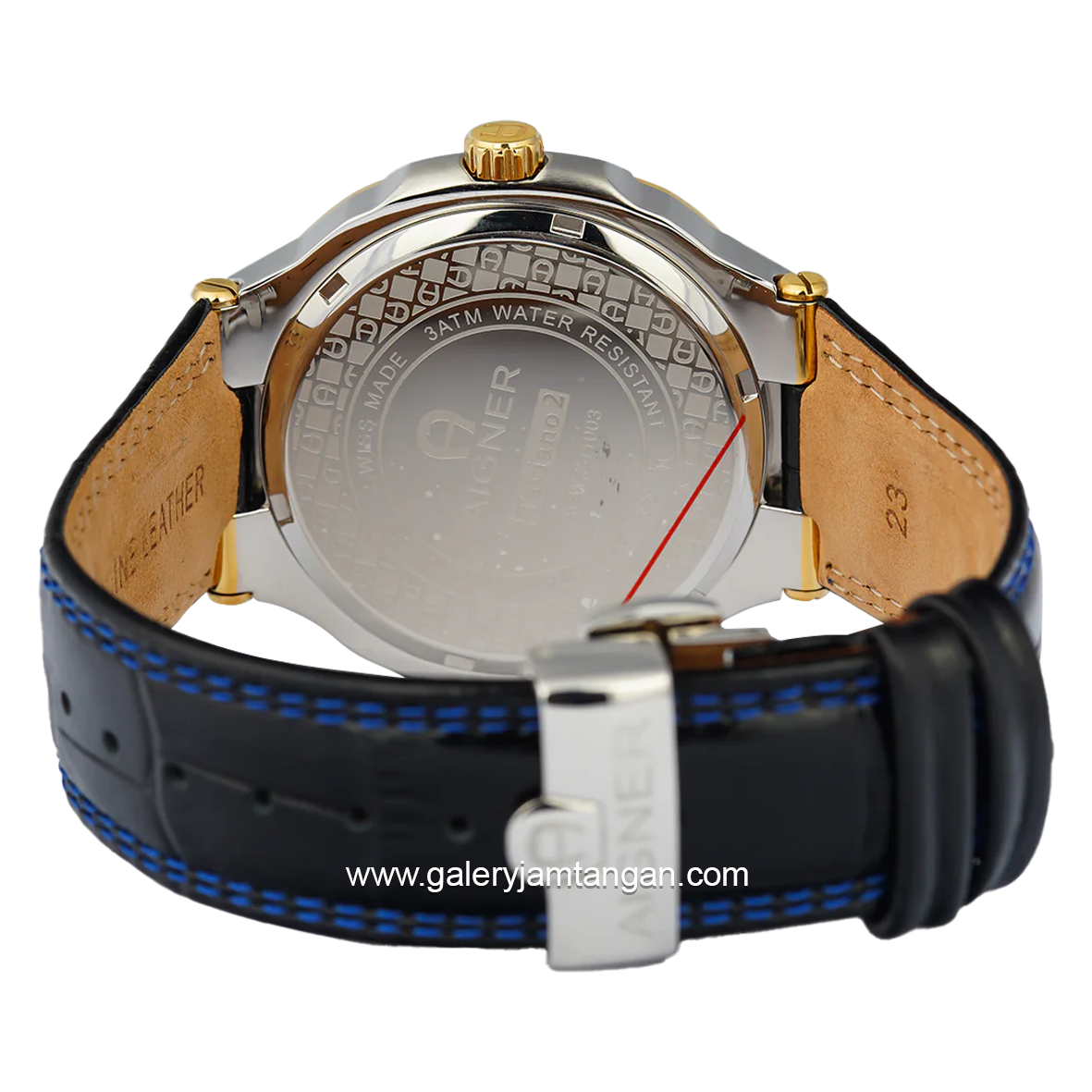 AIGNER TAVIANO 2 AGW.241003 Leather Black Silver Dial Blue Watch Swiss Made