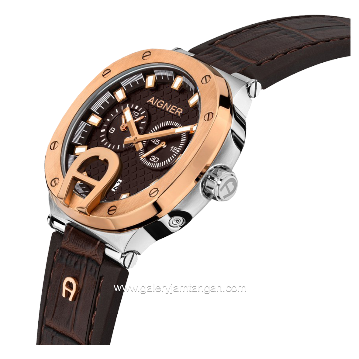 AIGNER TAVIANO ARWGA0000713 Brown Rosegold Leather Strap