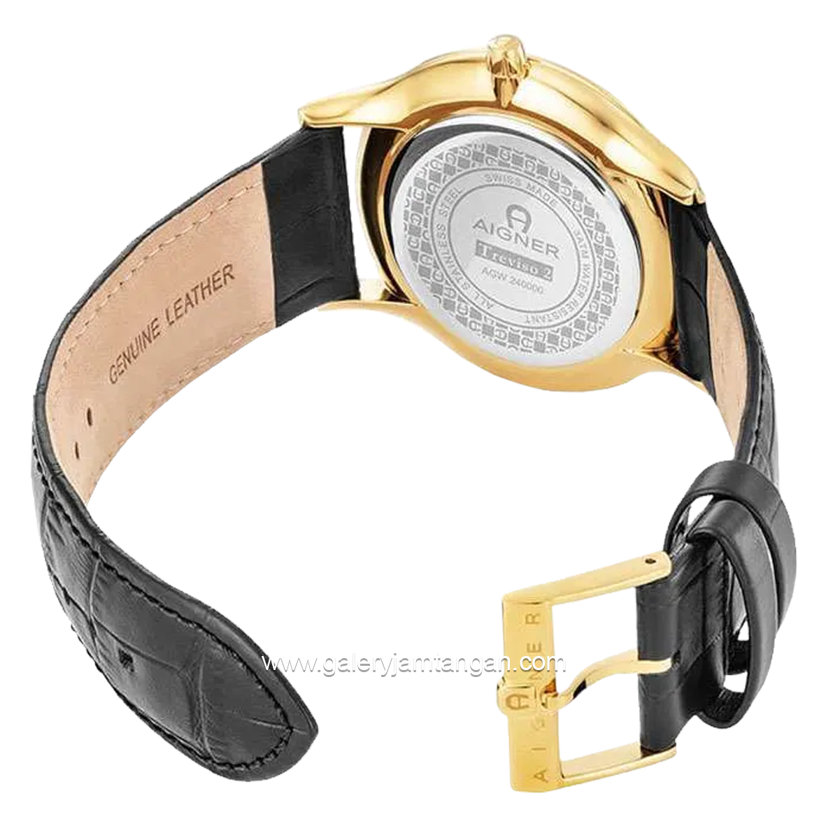 AIGNER TREVISO 2 AGW.240005 Black Gold Leather Watch Swiss Made