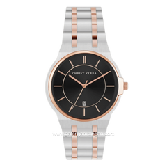 CHRIST VERRA AMORÉL CV 12405L-14 BLK Ledies Silver Rosegold Dial Black Stainless Steel