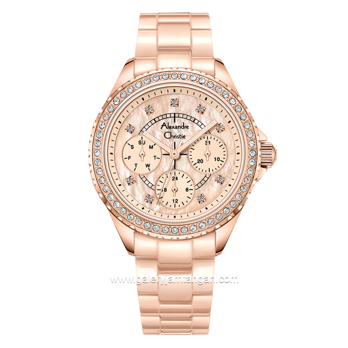 Alexandre Christie AC 2B16 BF Pink Rosegold Multifunction Ceramic Strap