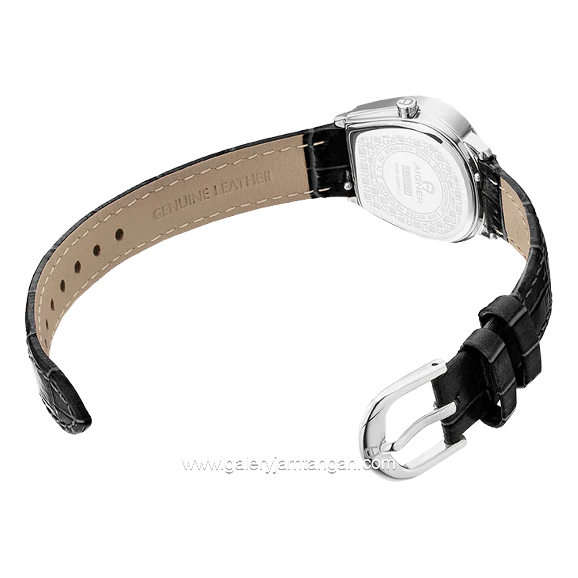 Aigner AOSTA II AGW.280001.C Black SIlver Leather Swiss Made Free Strap