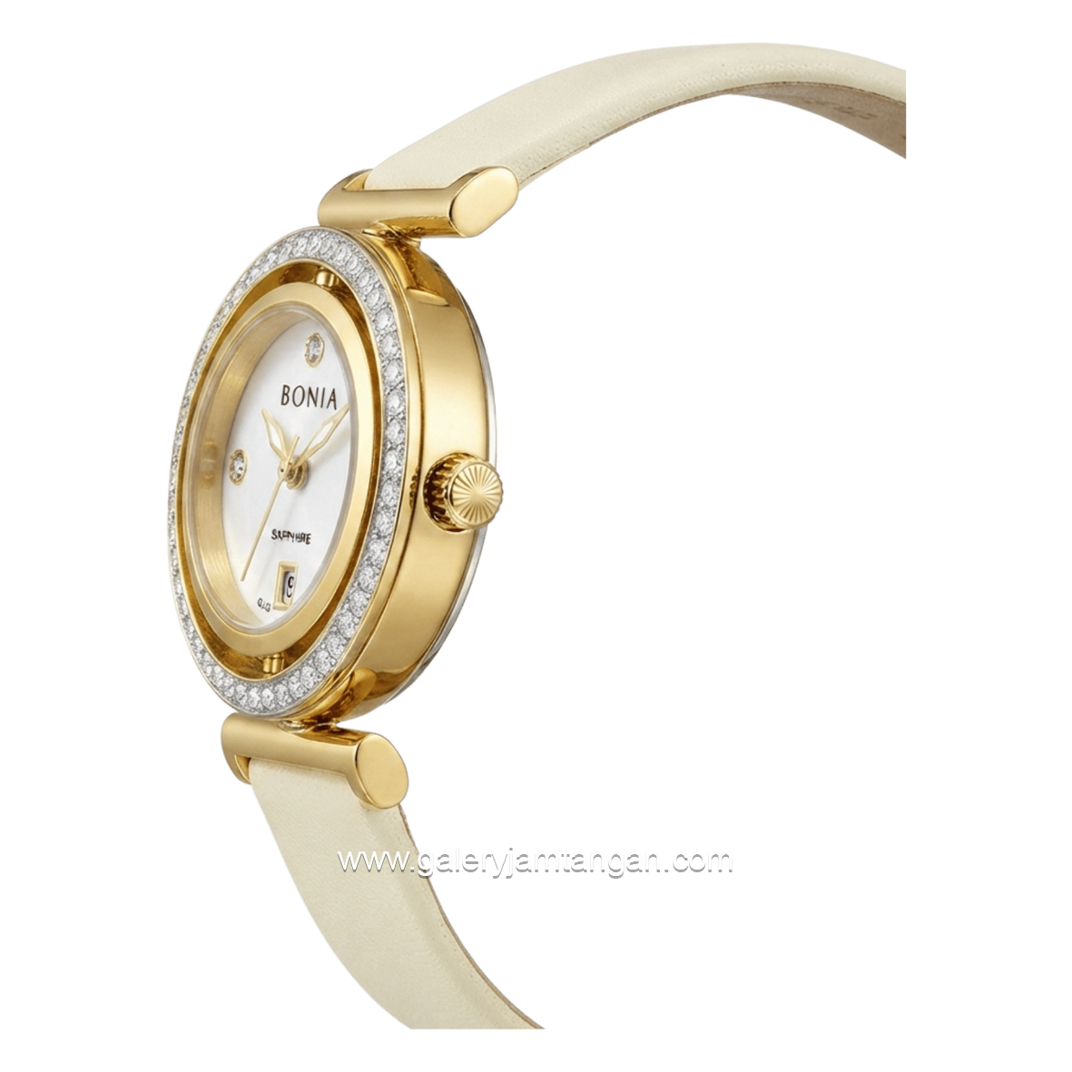BONIA ELEGANCE BNB10926-2217S Cream Gold Dial White Leather Strap