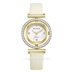 BONIA ELEGANCE BNB10926-2217S Cream Gold Dial White Leather Strap