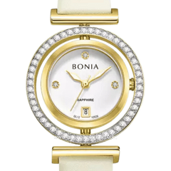 BONIA ELEGANCE BNB10926-2217S Cream Gold Dial White Leather Strap