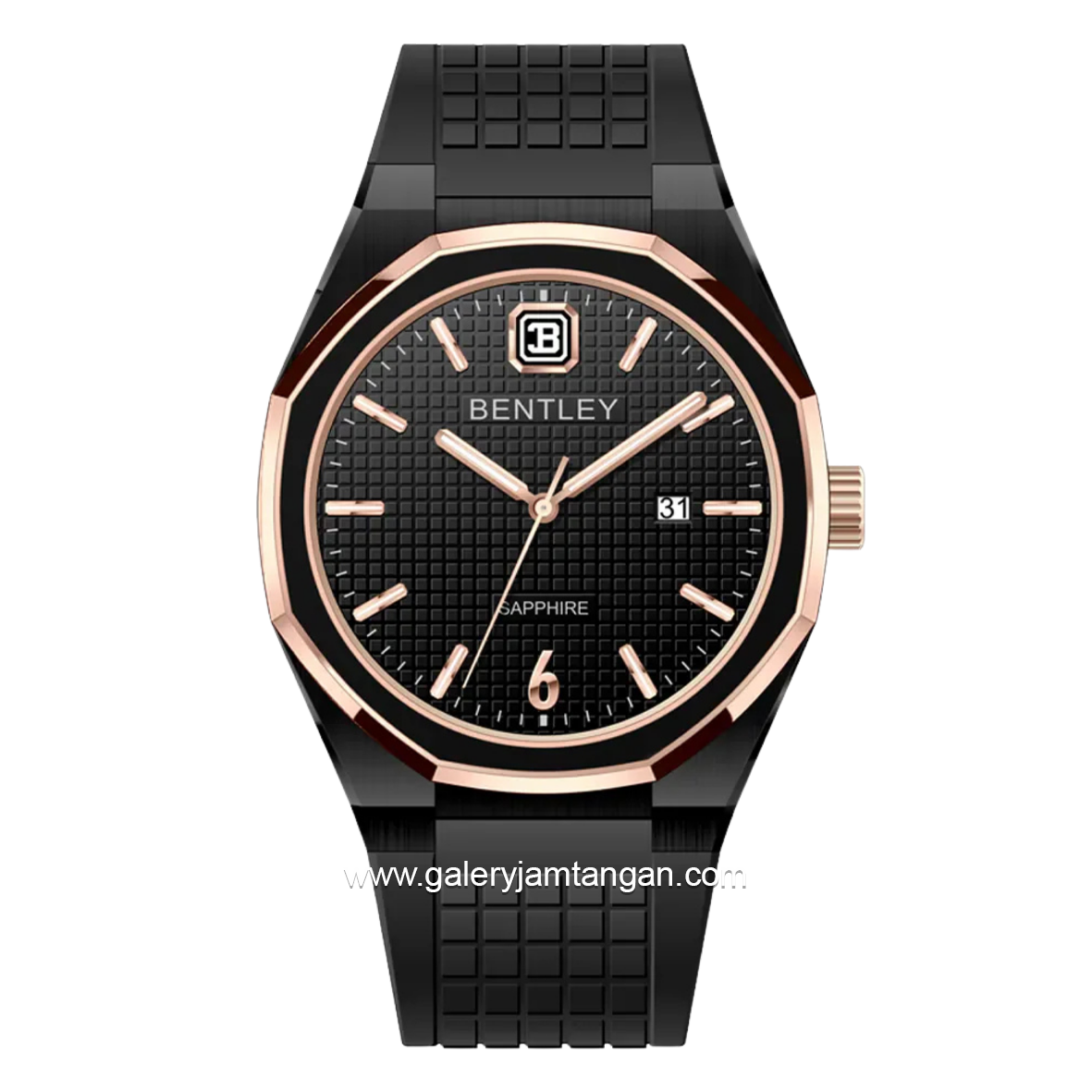 BENTLEY THE AURARAY BL-24-00 Black Rosegold Rubber Strap