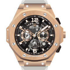 BENTLEY THE KNIGHT BL-25-90 White Rosegold Dial Black Rubber Strap