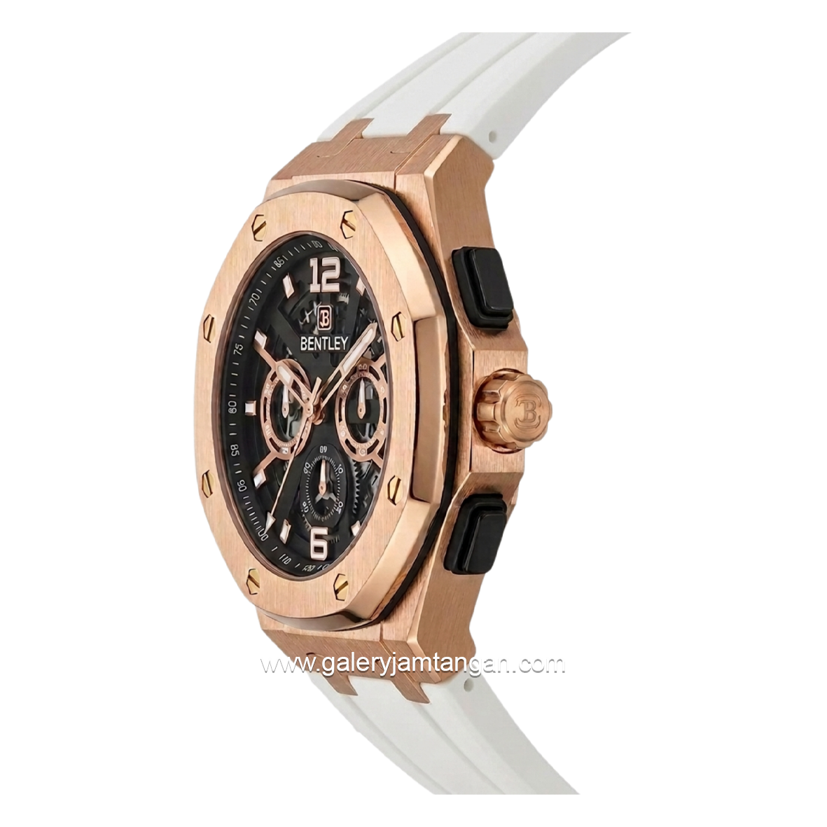 BENTLEY THE KNIGHT BL-25-90 White Rosegold Dial Black Rubber Strap