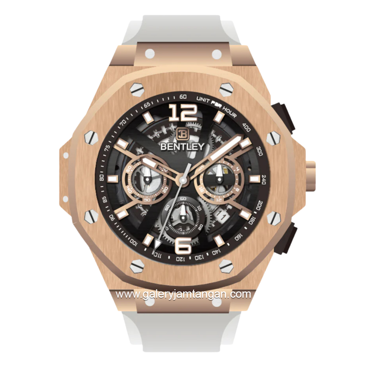 BENTLEY THE KNIGHT BL-25-90 White Rosegold Dial Black Rubber Strap
