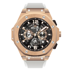BENTLEY THE KNIGHT BL-25-90 White Rosegold Dial Black Rubber Strap