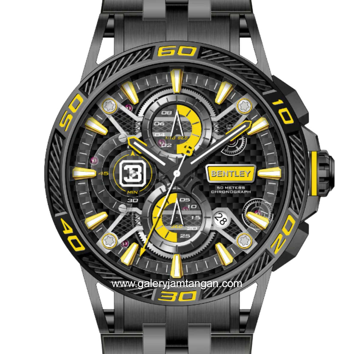 BENTLEY THE OUROBOROS BL-40-28 Chronograph Black Jarum Yellow Stainless Steel Strap