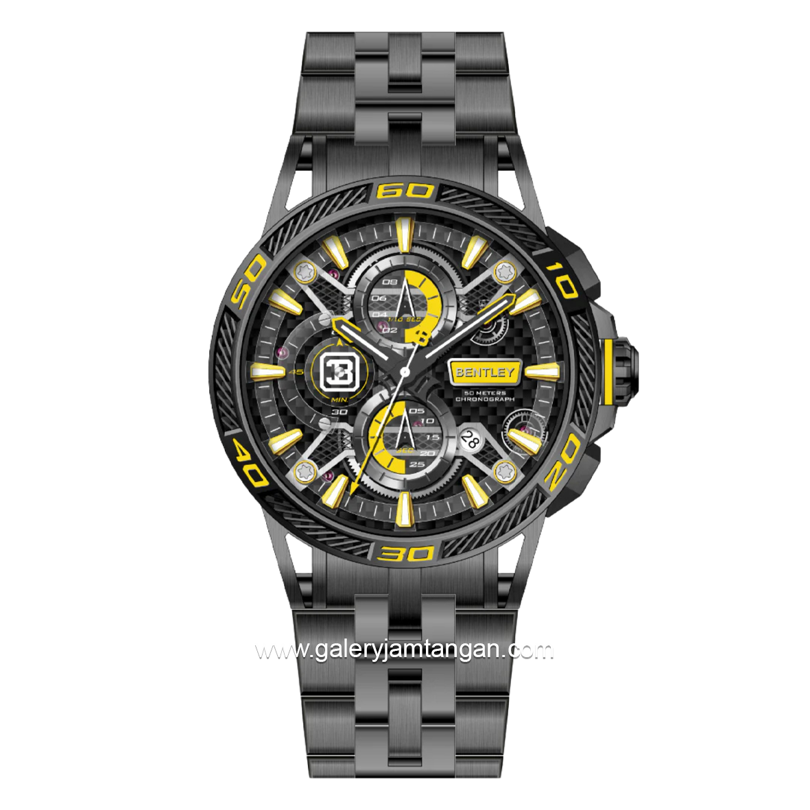 BENTLEY THE OUROBOROS BL-40-28 Chronograph Black Jarum Yellow Stainless Steel Strap