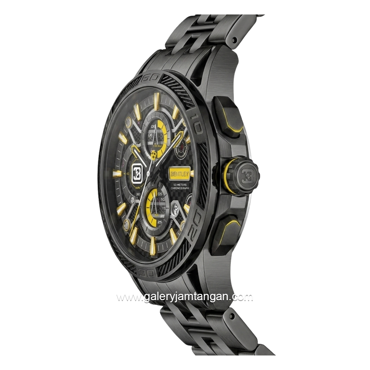 BENTLEY THE OUROBOROS BL-40-28 Chronograph Black Jarum Yellow Stainless Steel Strap