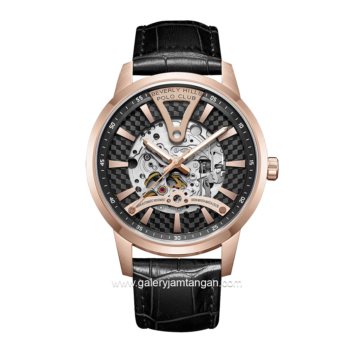 Beverly Hills Polo Club BP3553X.451 Black Rosegold Leather Strap