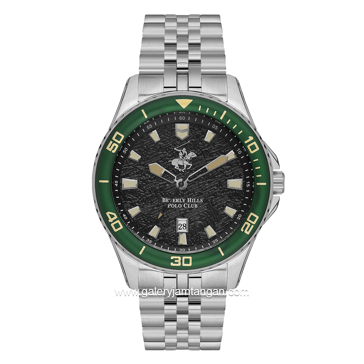 Beverly Hills Polo Club BP3559X.360 Silver Ring Green Dial Black Stainless Steel